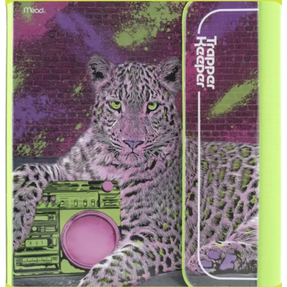 Mead Trapper Keeper Neon 90s Retro Cheetah Boombox Lisa Frank Binder/Folders-NEW